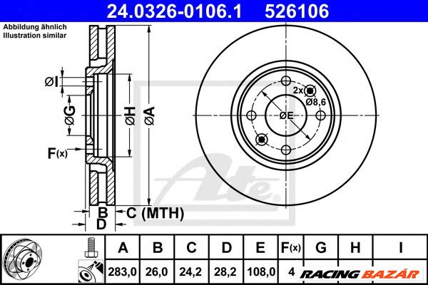 ATE 24.0326-0106.1 - féktárcsa CITROËN PEUGEOT 1. kép