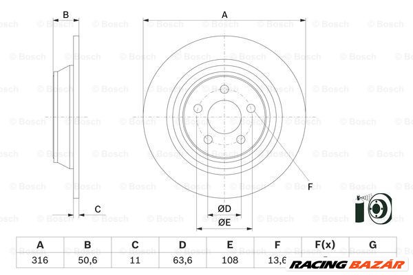 BOSCH 0 986 479 E82 - féktárcsa FORD FORD AUSTRALIA 1. kép