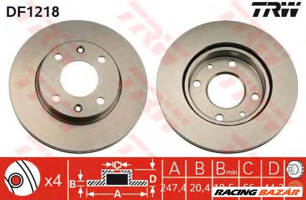 TRW DF1218 - féktárcsa CITROËN PEUGEOT 1. kép