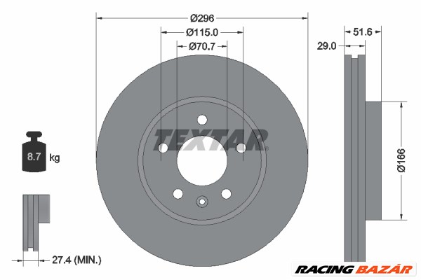 TEXTAR 92165405 - féktárcsa CHEVROLET CHEVROLET (SGM) HOLDEN OPEL PONTIAC SUZUKI VAUXHALL 1. kép