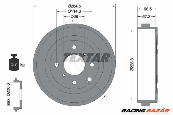 TEXTAR 94046400 - fékdob MITSUBISHI NISSAN 1. kép
