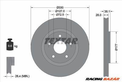 TEXTAR 92278905 - féktárcsa CHRYSLER DODGE FIAT LANCIA VW