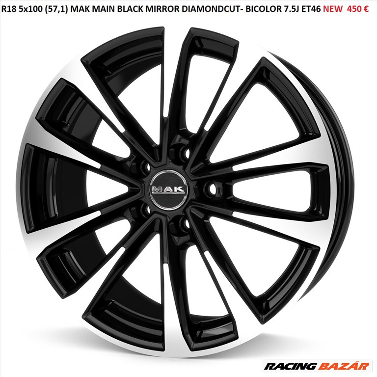 R18 5x100 (57,1) MAK MAIN BLACK MIRROR DIAMONDCUT- BICOLOR 7.5J ET46 NEW - 450 EUR  7. kép