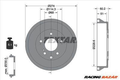 TEXTAR 94047800 - fékdob NISSAN