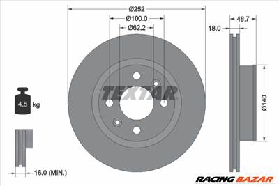 TEXTAR 92196503 - féktárcsa HYUNDAI KIA