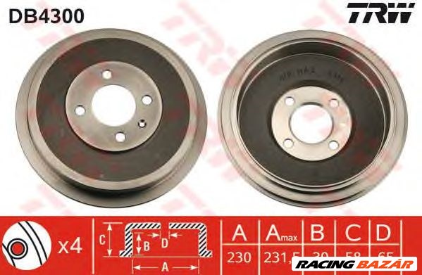 TRW DB4300 - fékdob BYD FAW SEAT VW 1. kép