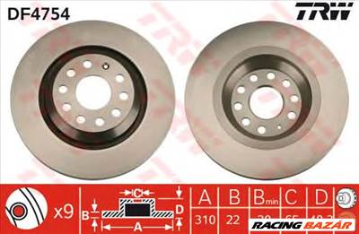 TRW DF4754 - féktárcsa AUDI CUPRA SEAT SKODA SKODA (SVW ) VW