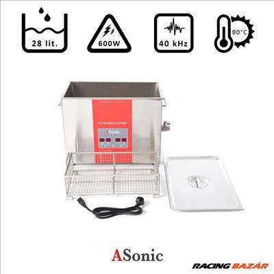 ASonic Ultrahangos tisztító 28l SUS316L rozsdamentes acél tartály 2mm vastag, 600W, 40kHz, 80°C - PRO-300-40HS