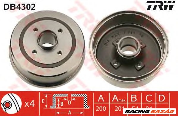 TRW DB4302 - fékdob OPEL VAUXHALL 1. kép