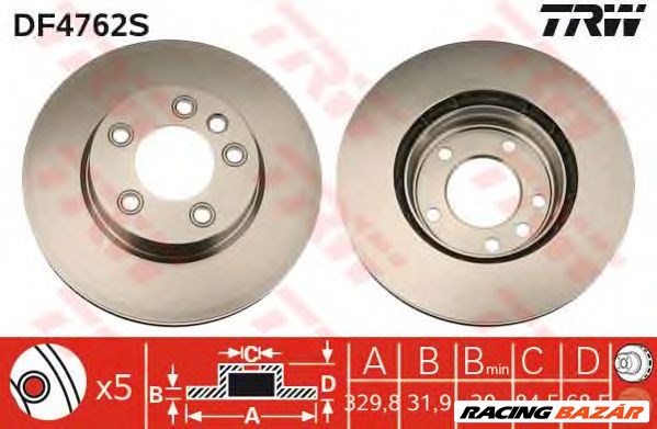 TRW DF4762S - féktárcsa PORSCHE VW 1. kép