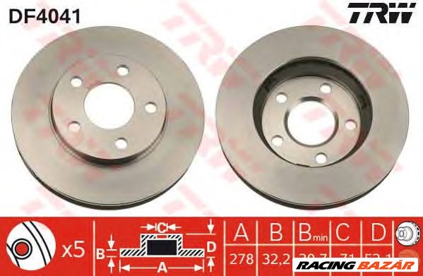 TRW DF4041 - féktárcsa BUICK BUICK (SGM) CHEVROLET OLDSMOBILE OPEL PONTIAC VAUXHALL 1. kép