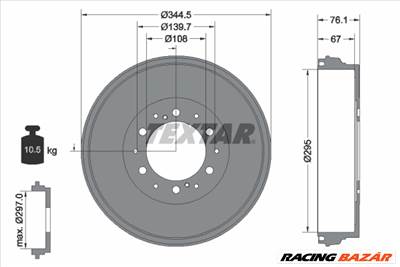 TEXTAR 94038800 - fékdob TOYOTA