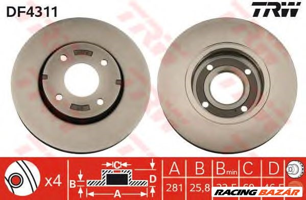 TRW DF4311 - féktárcsa MITSUBISHI SMART 1. kép