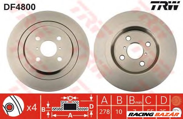 TRW DF4800 - féktárcsa DAIHATSU TOYOTA 1. kép