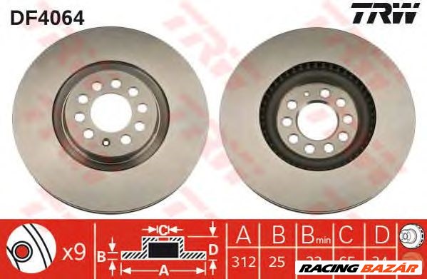 TRW DF4064 - féktárcsa AUDI SEAT SKODA VW 1. kép