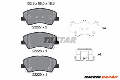 TEXTAR 2222701 - fékbetétkészlet, tárcsafék HYUNDAI KIA