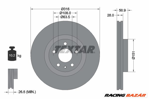 TEXTAR 92309603 - féktárcsa FORD LINCOLN 1. kép