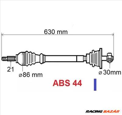 Renault Twingo I új utángyártott féltengely ABS gyűrűvel bal oldal első tengely 630mm 1996-2007-ig GRESA