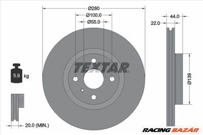 TEXTAR 92304205 - féktárcsa ABARTH FIAT MAZDA