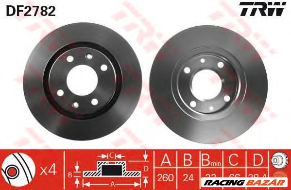 TRW DF2782 - féktárcsa PEUGEOT 1. kép