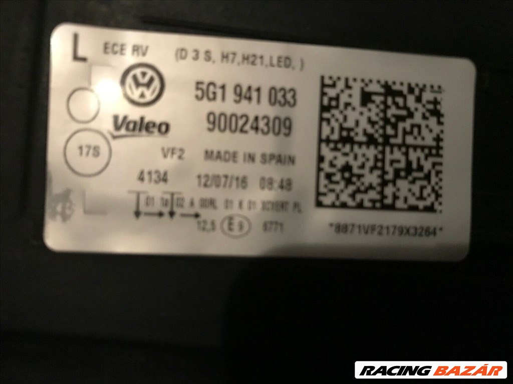 Volkswagen Golf VII A7 Typ 5G Golf 7 xenon bal oldali fényszóró 5g1941033 5. kép