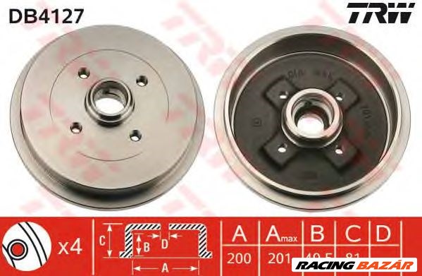 TRW DB4127 - fékdob AUDI CHERY SEAT SKODA VW VW (FAW) VW (SVW) 1. kép