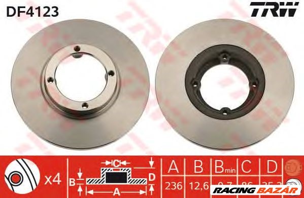 TRW DF4123 - féktárcsa BAOJUN (SGMW) CHEVROLET CHEVROLET (SGMW) DAEWOO FSO 1. kép