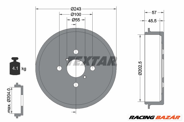 TEXTAR 94045200 - fékdob DAIHATSU TOYOTA 1. kép