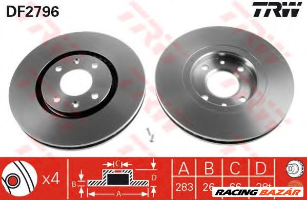 TRW DF2796 - féktárcsa CITROËN PEUGEOT 1. kép