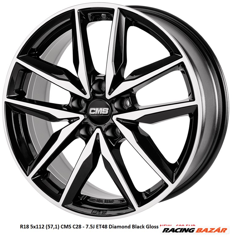R18 5x112 (57,1) CMS C28 - 7.5J ET48 Diamond Black Gloss NEW - 600 EUR  1. kép