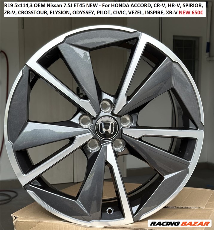 R19 5x114,3 OEM Nissan 7.5J ET45 NEW - For HONDA ACCORD, CR-V, HR-V, SPIRIOR, ZR-V,  1. kép