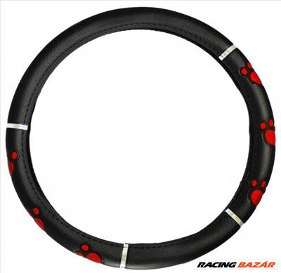 Műbőr kormányvédő kutya tappancs mintával-piros KV-HB27537R