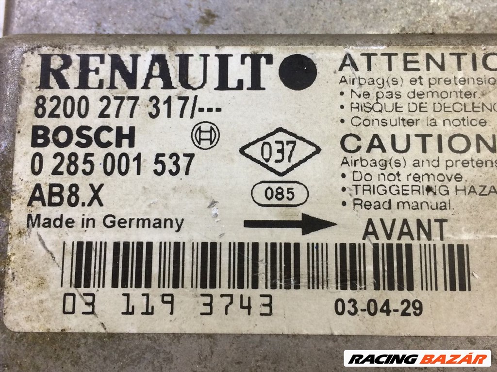 RENAULT CLIO III Légzsák Elektronika bosch0285001537-renault8200277317 3. kép