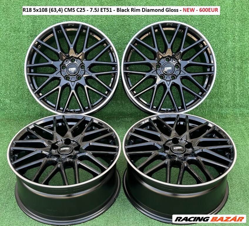 R18 5x108 (63,4) CMS C25 - 7.5J ET51 - Black Rim Diamond Gloss - NEW - 600EUR 2. kép