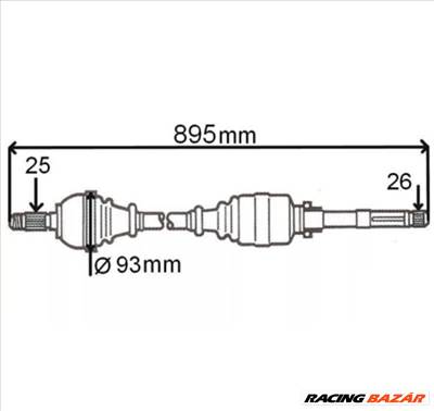 Renault Clio III 1.5dci új utángyártott féltengely jobb oldal első tengely 895mm GRESA 2005-2014-ig