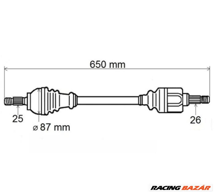 Renault Clio III 1.5dci új utángyártott féltengely bal oldal első tengely 650mm GRESA 2005-2014-ig 1. kép