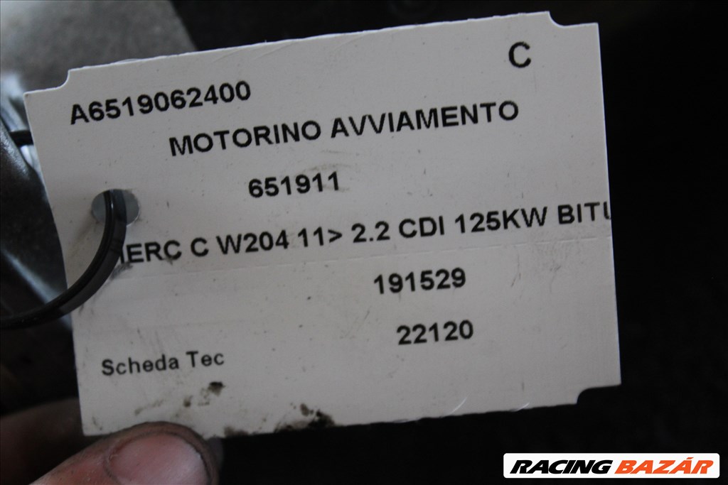 Mercedes C W204 2011 2.2CDI önindító   a6519062400 3. kép