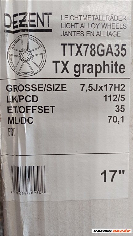  5x112 lyukosztású 7,5JJ 17" új Dezent alufelni 3. kép