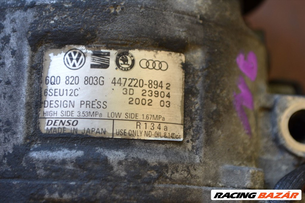 Volkswagen Polo IV 9N 1.2 klímakompresszor! 6Q0820803G, 447220-8942, 6SEU12C 5. kép