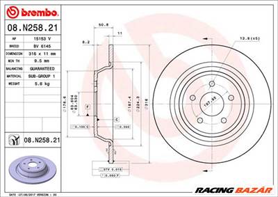 BREMBO 08.N258.21 - féktárcsa FORD LINCOLN