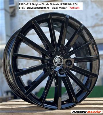 R18 5x112 Original Skoda Octavia III TURINI - 7.5J ET51 - OEM 5E0601025AF - Black Mirror - 