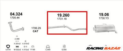 Kipufogócső, közép, Peugeot 106 1.0-1.5, 1991-2004