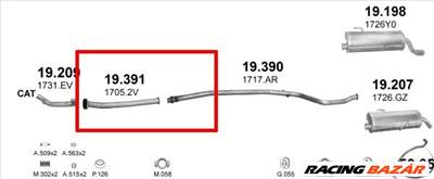 Kipufogócső, közép, Peugeot 206, 1.1-1.6, 2000-2006