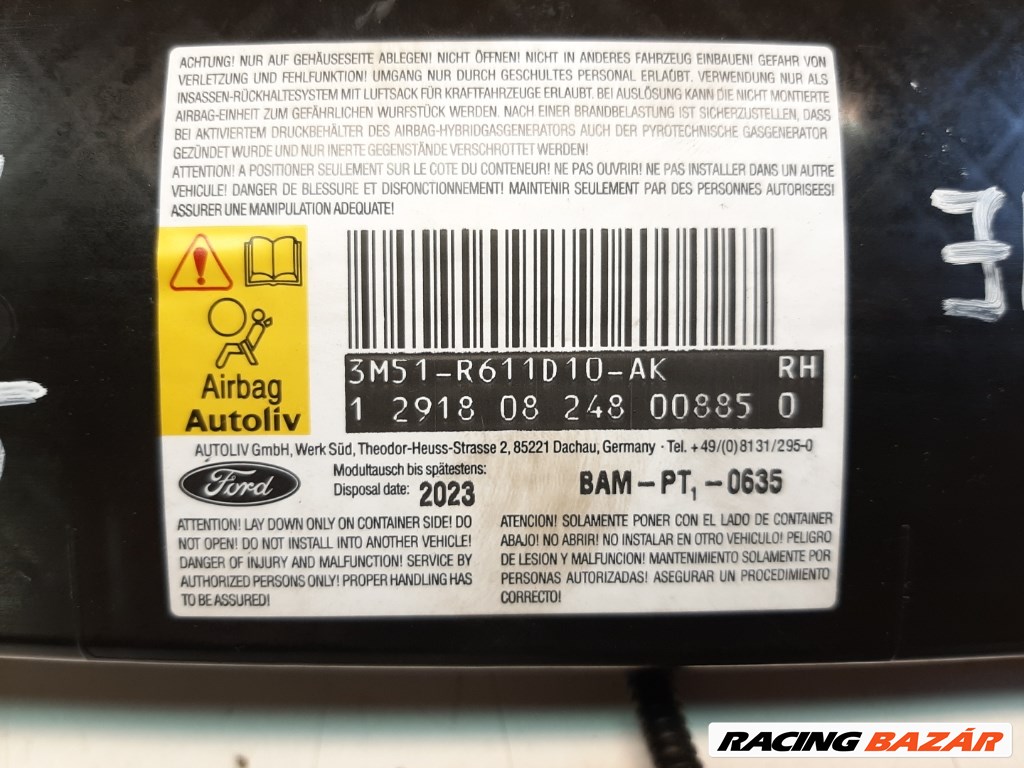Ford Kuga jobb elsõ ülés légzsák 3M51R611D10AK 3. kép
