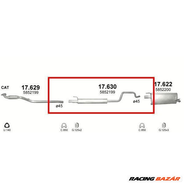 Kipufogódob, közép, Opel Meriva A, 1.4-1.6, 2003-2010 1. kép