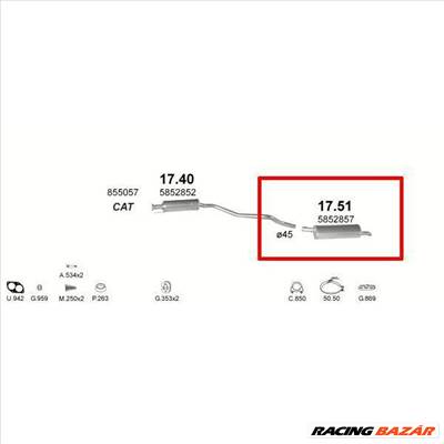 Kipufogódob, hátsó, Opel Astra F kombi, Kadett E kombi, 1.4-2.0, 1984-1998.02