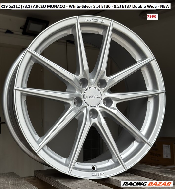 R19 5x112 (73,1) ARCEO MONACO - White-Silver 8.5J ET30 - 9.5J  Kétszéles 1. kép