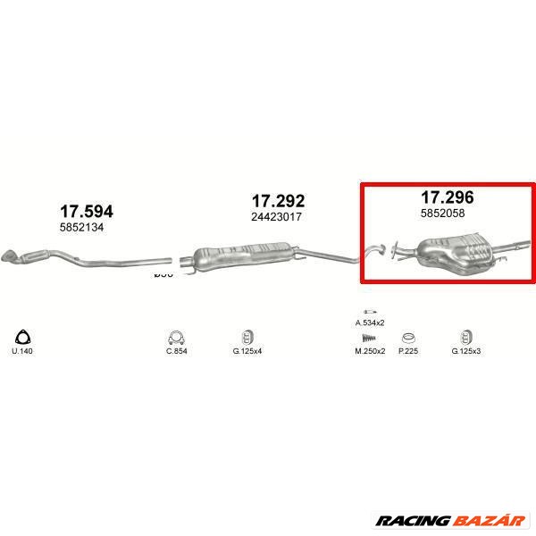 Kipufogódob, hátsó, Opel Astra G Coupe, Cabrio, Sedan, 1.4-1.6, 1998-2004.09 1. kép