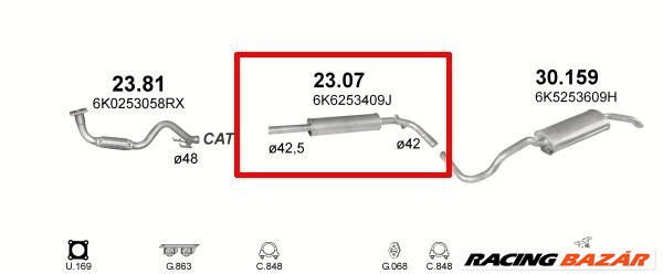 Kipufogódob, közép, Seat Ibiza hatchback, Cordoba sedan, VW Polo sedan, 1.4, 1995-2002.05 1. kép