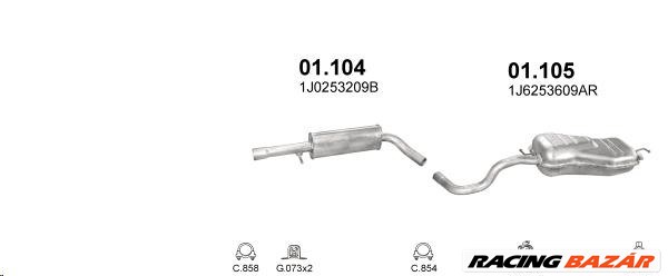 Kipufogódob, közép, Audi A3, Seat Leon, Toledo, Skoda Octavia, VW Golf IV, 1.6-2.0, 1996-2007 1. kép